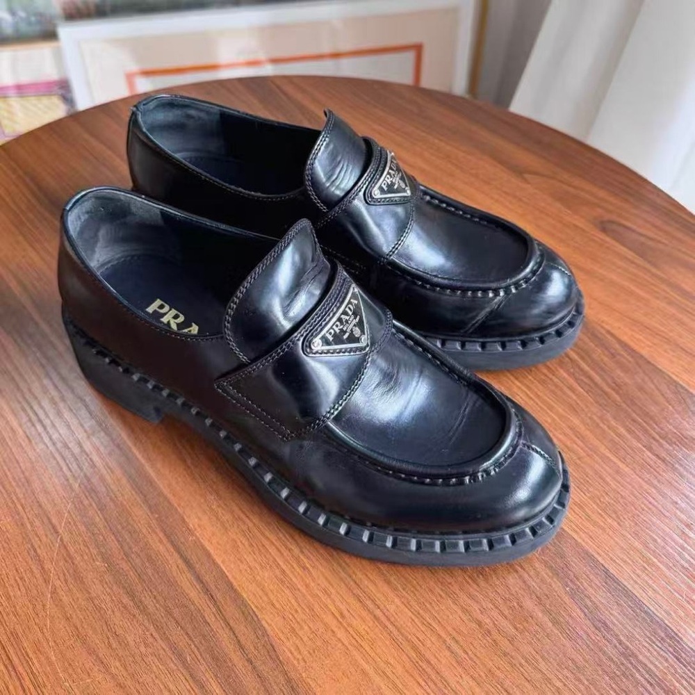 Prada Women's Black Leather Slip-On Loafers